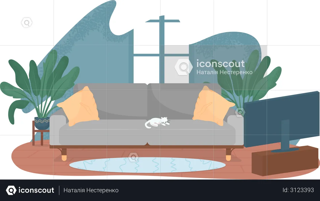Living room with TV and couch  Illustration