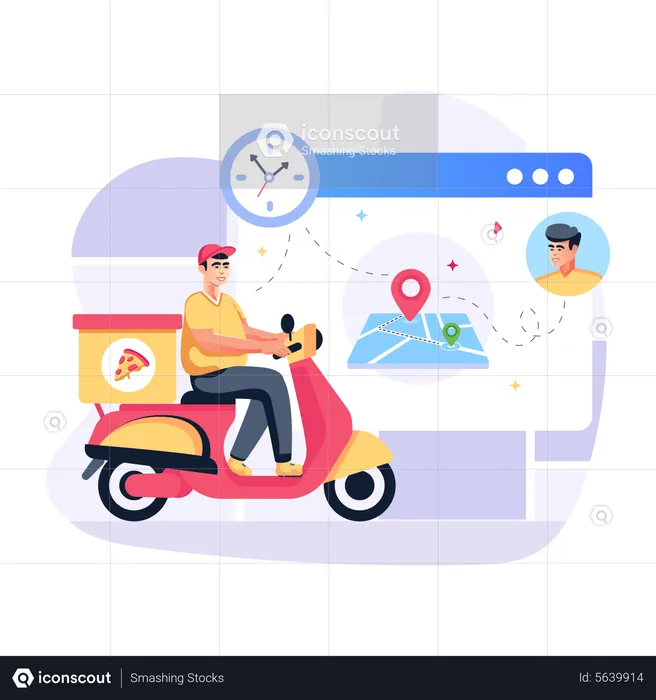 Livraison de nourriture en scooter  Illustration