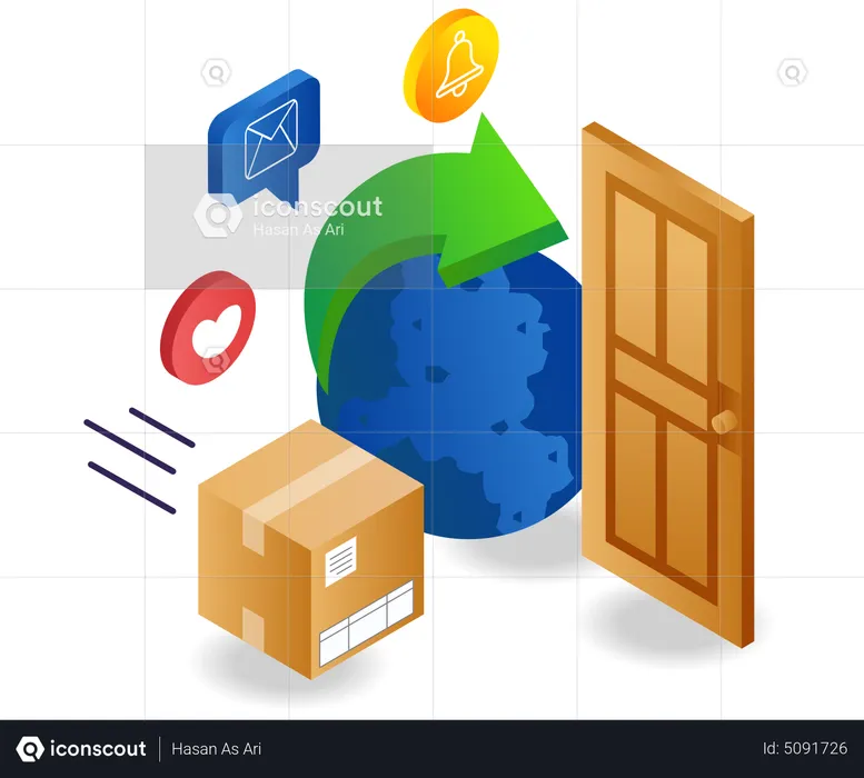 Livrer le colis de marchandises à la porte  Illustration