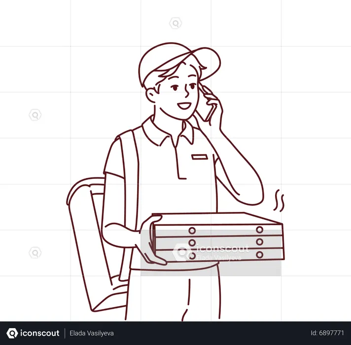 Livreur de pizza appelant le client  Illustration