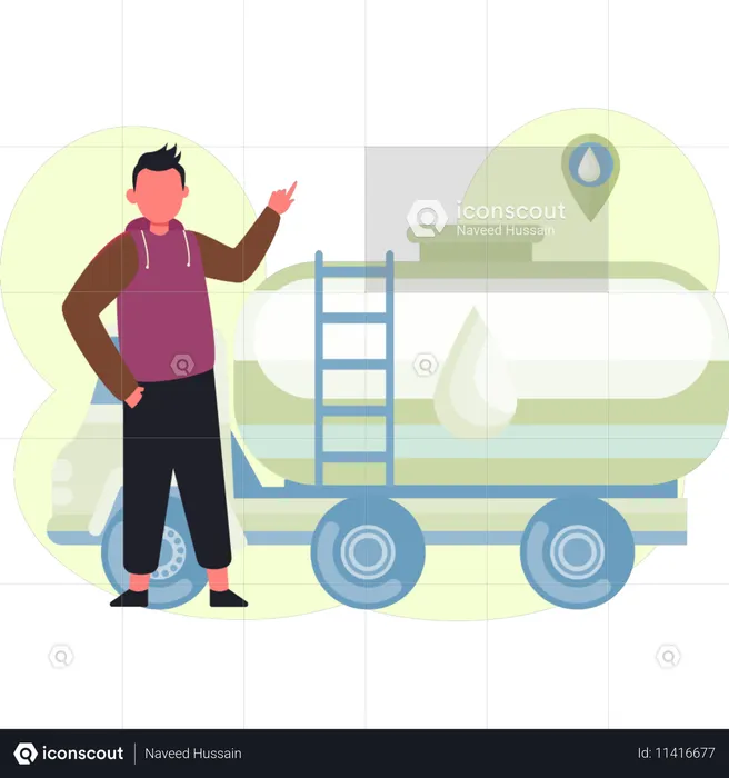 Un livreur livre du carburant au camion  Illustration