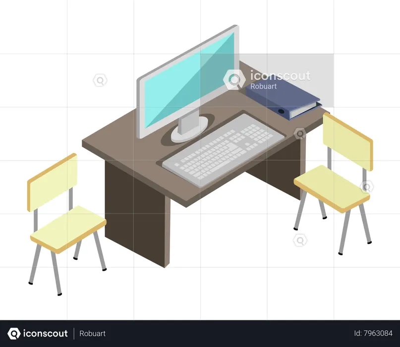 Local de trabalho com computador  Ilustração