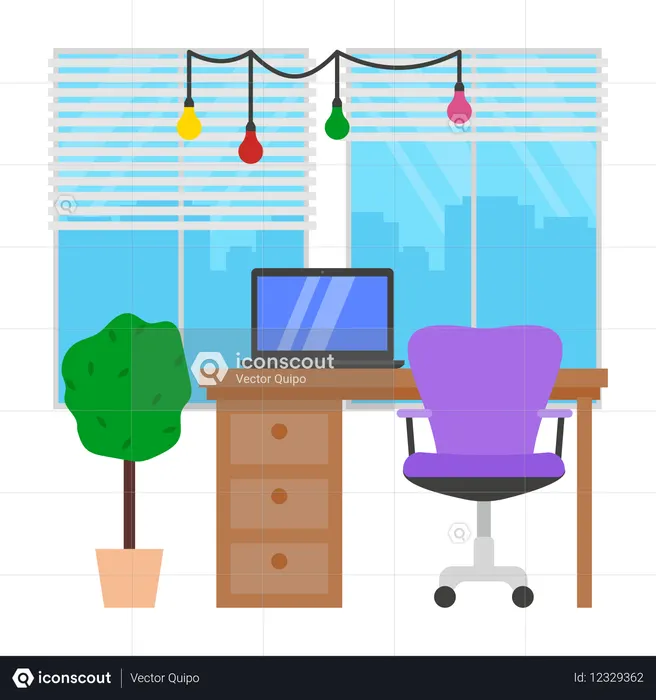 Local de trabalho de escritório  Ilustração