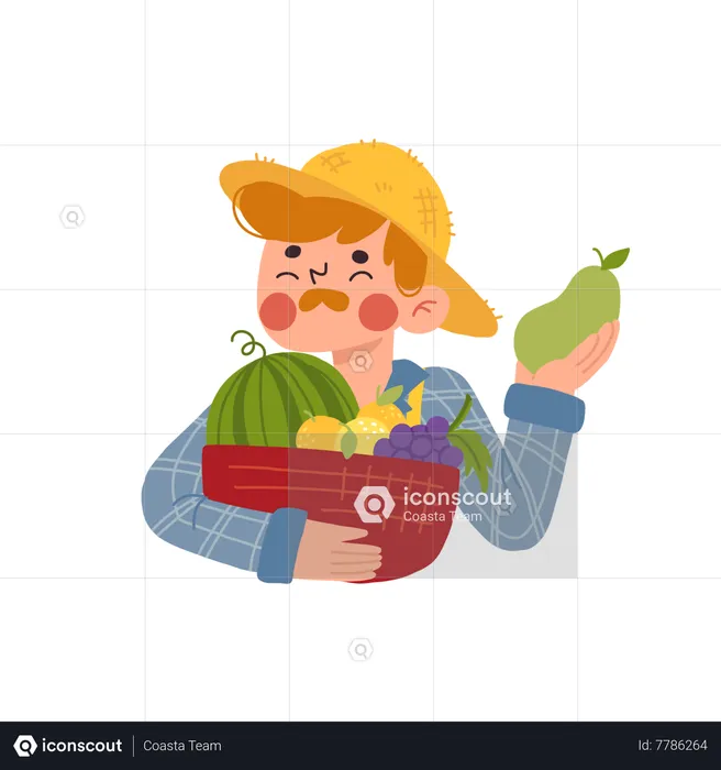 Local Farmer Man holding fruits  Illustration