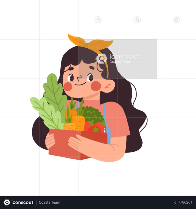 Local Farmer woman holding vegetables  Illustration