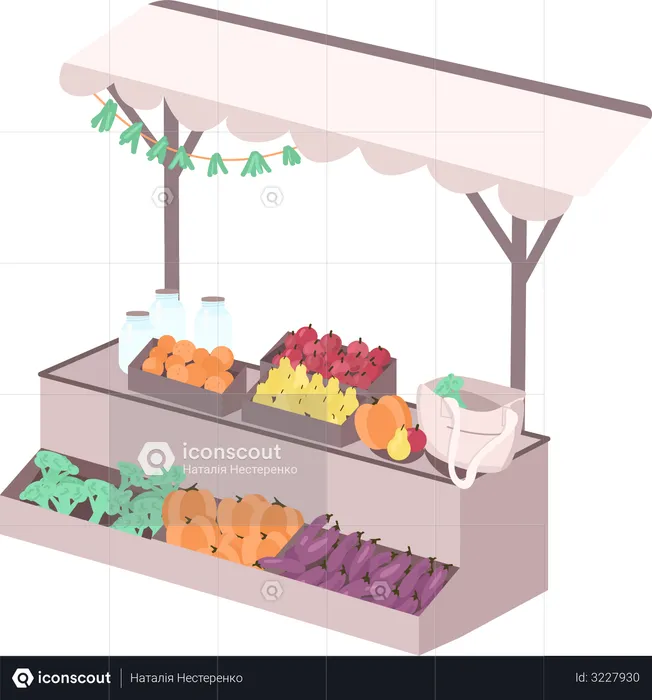Local vegetables and fruit counter  Illustration