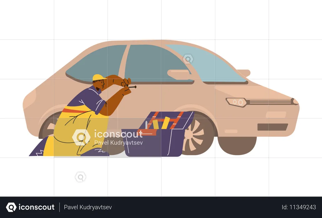 Locksmith repairing car locks  Illustration