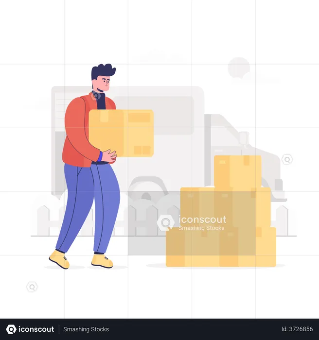 Logistic Worker loading parcels in truck  Illustration
