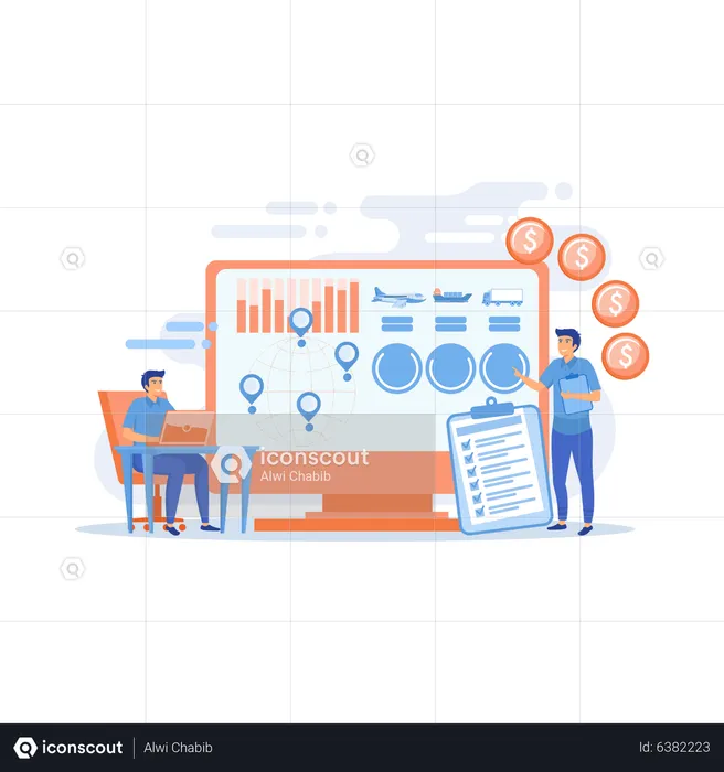 Logistics industry and freight profit analyzing  Illustration