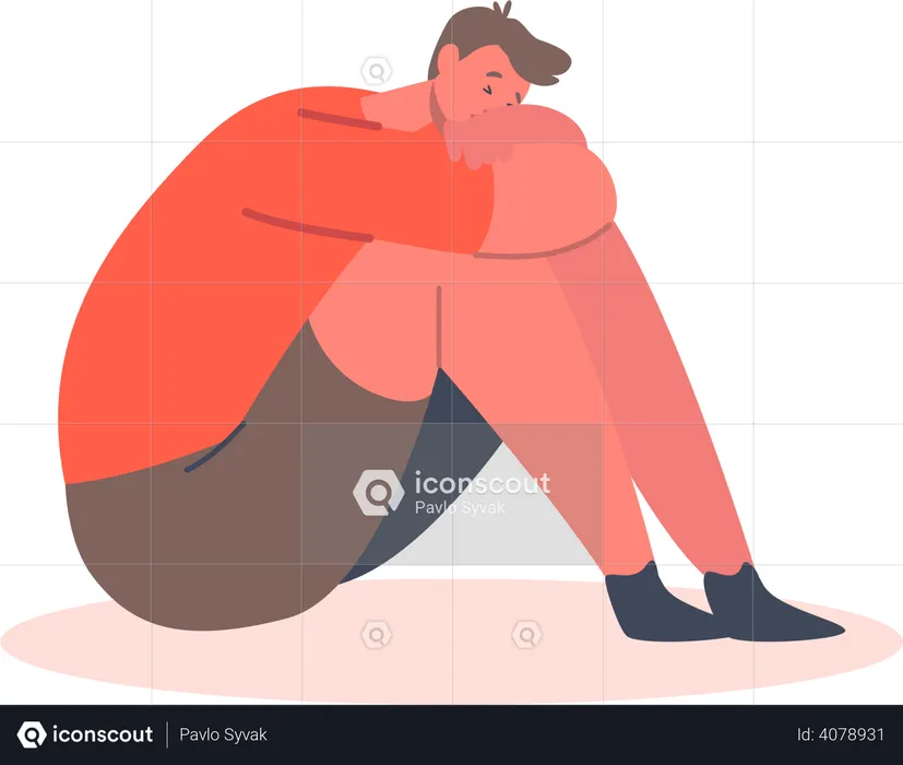 Lonely depressed teenager boy  Illustration