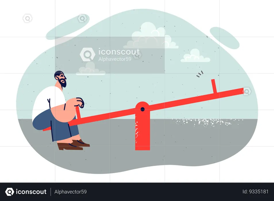 Lonely man sitting on seesaw  Illustration