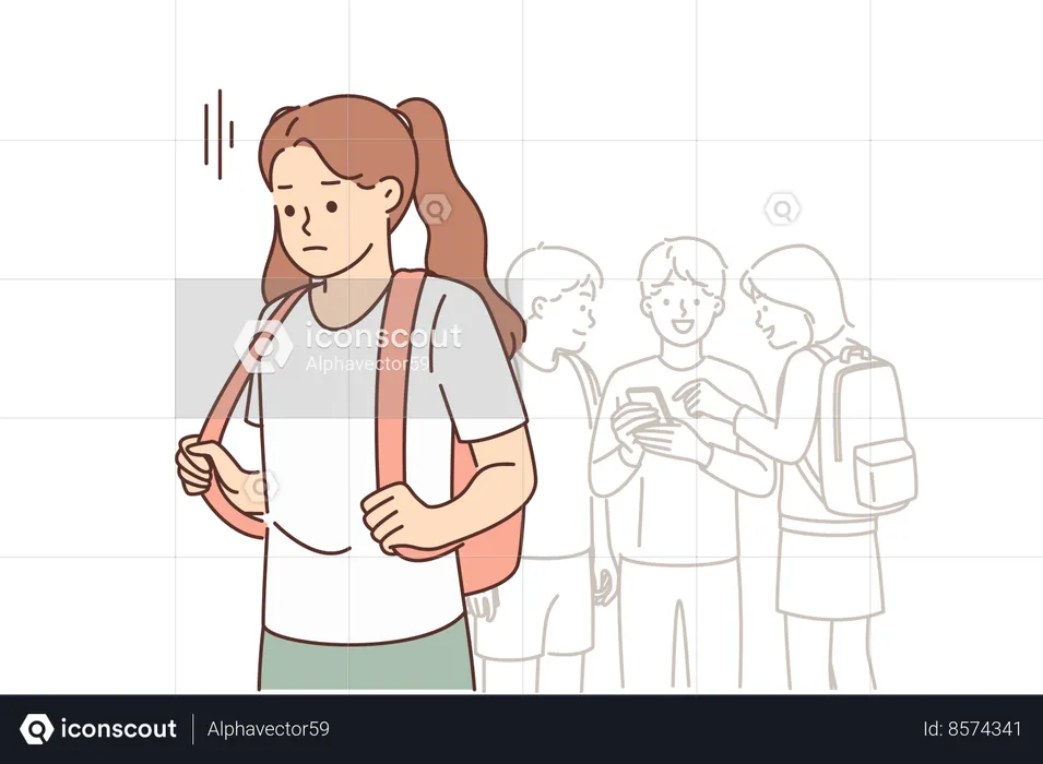 Lonely schoolgirl sad because of lack of friends  Illustration