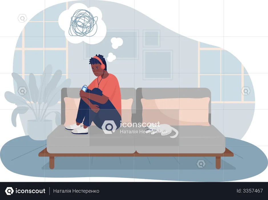 Lonely teen boy at home  Illustration
