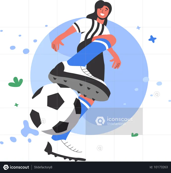 Long Haired Man Playing Soccer  Illustration