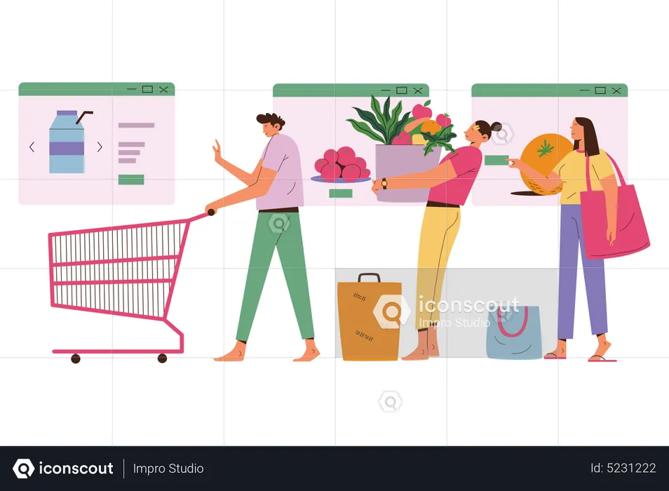 Long Queue of Online Shopping  Illustration