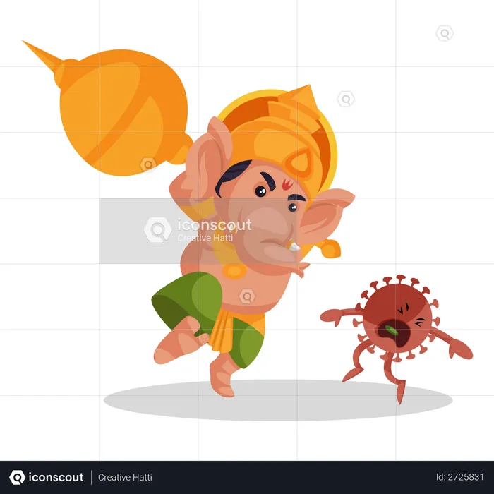 Lord Ganesha fighting with corona  Illustration