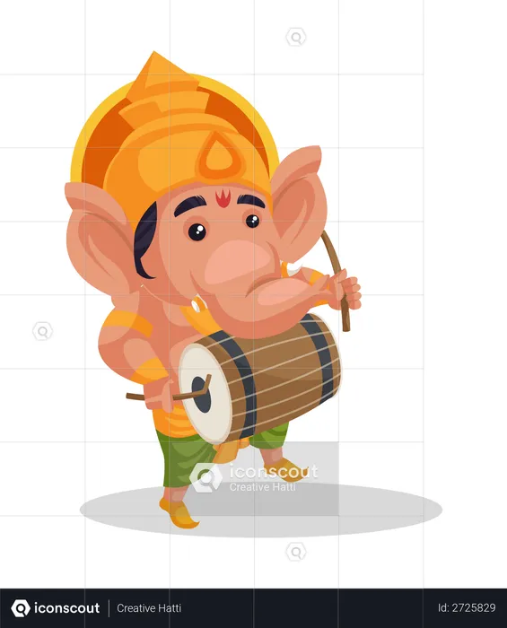 Lord Ganesha playing drum  Illustration