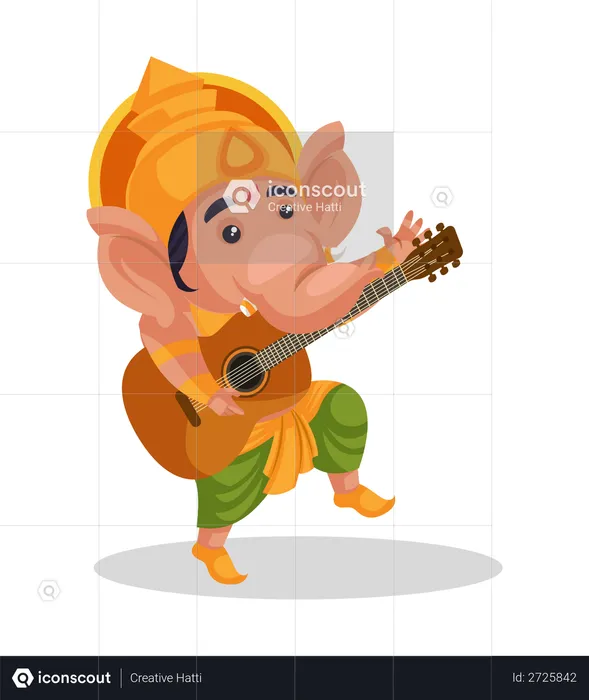 Lord Ganesha playing guitar  Illustration