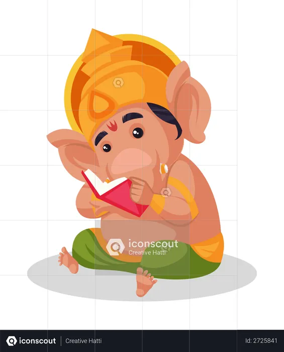 Best Premium Lord Ganesha reading book Illustration download in PNG & Vector format Best Premium Lord Ganesha reading book Illustration download in PNG & Vector format