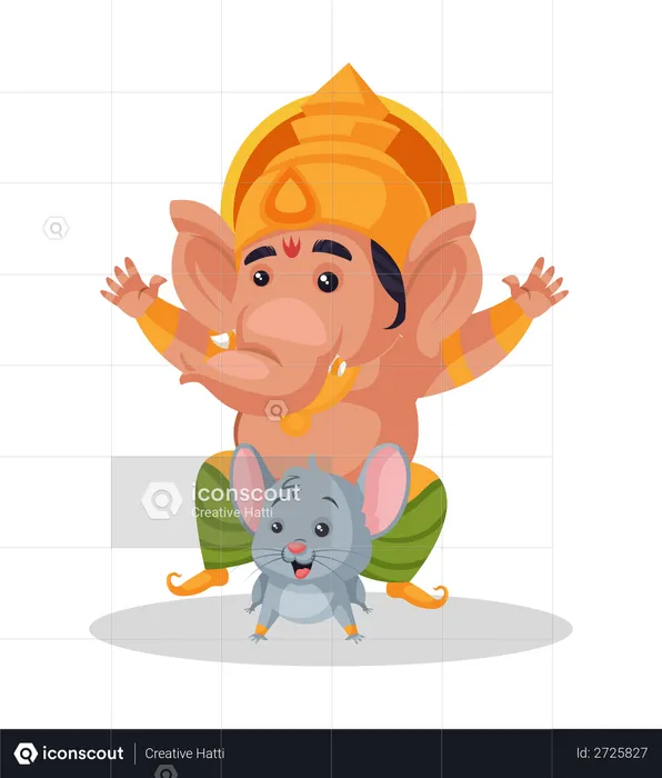 Lord Ganesha riding on mouse  Illustration