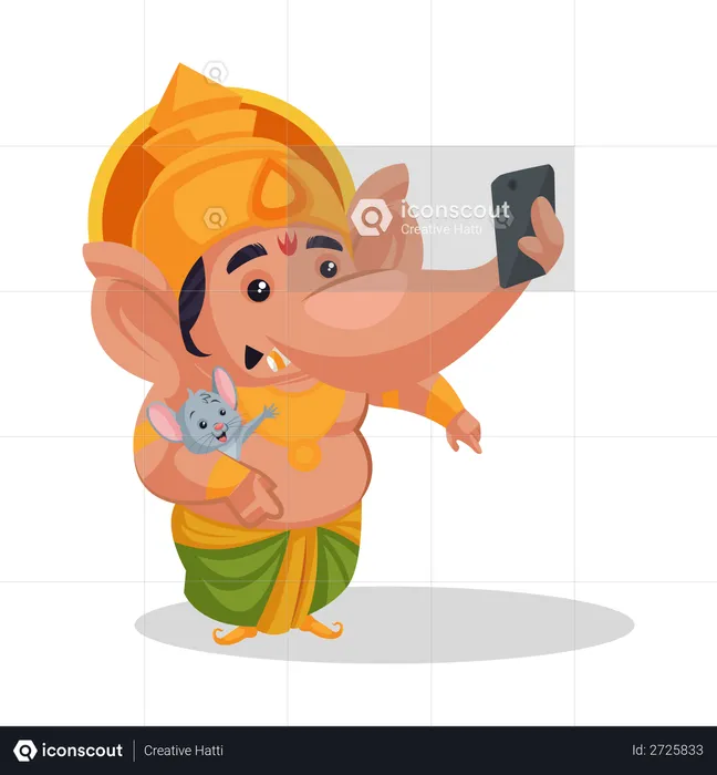 Lord Ganesha taking selfie with his pet  Illustration