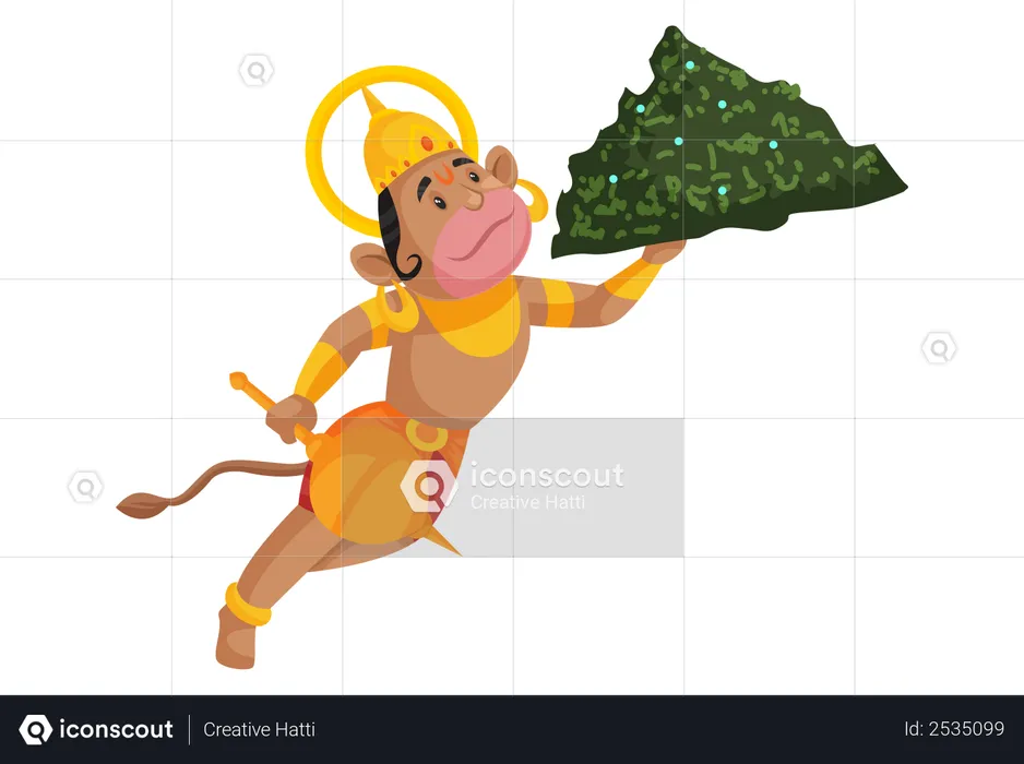 Lord Hanuman carrying mountain  Illustration