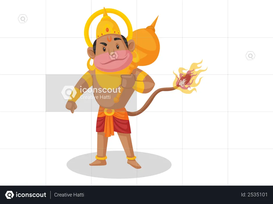 Lord Hanuman with burning tail  Illustration