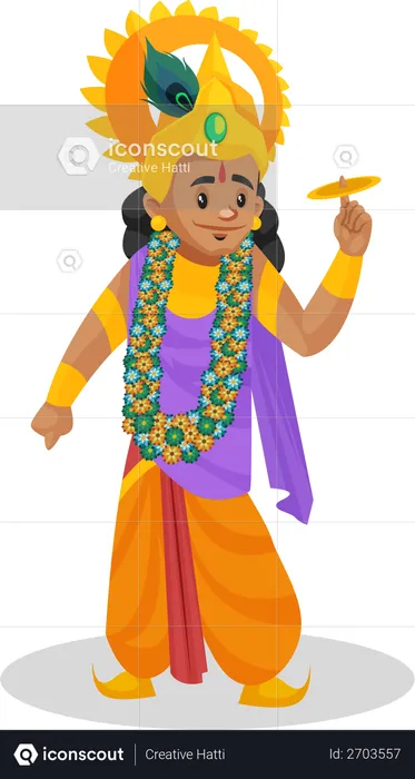Lord Krishna carrying chakra on his finger  Illustration