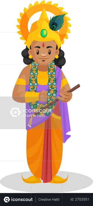 Lord Krishna holding flute in hand  Illustration