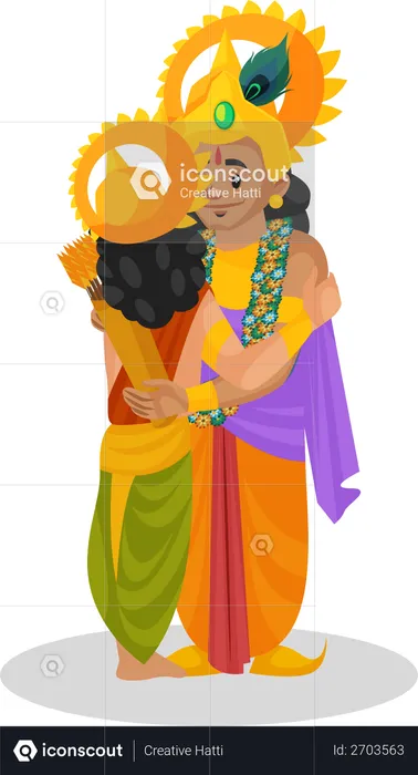 Lord Krishna meeting arjun  Illustration