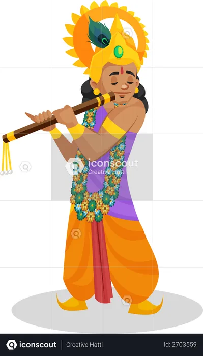 Lord Krishna playing flute  Illustration