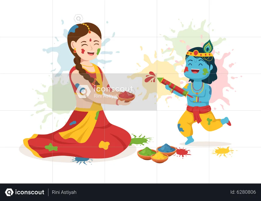 Lord krishna playing Holi festival  Illustration