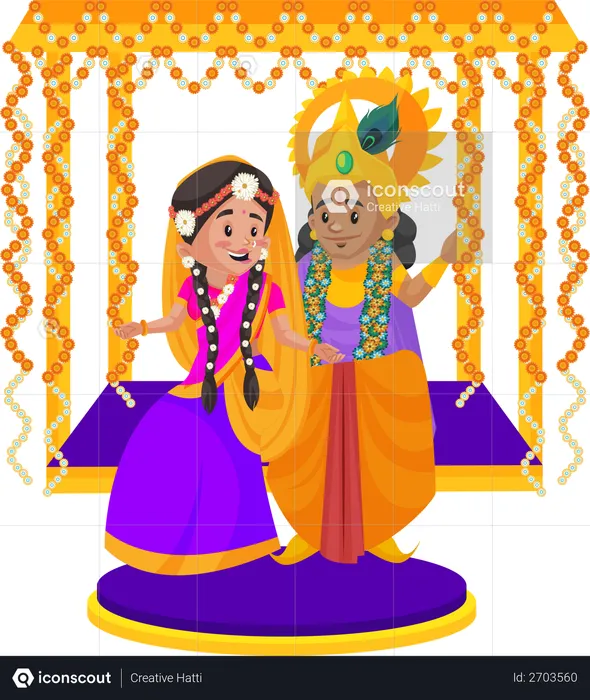 Lord Krishna sitting on swing with Goddesses radha  Illustration