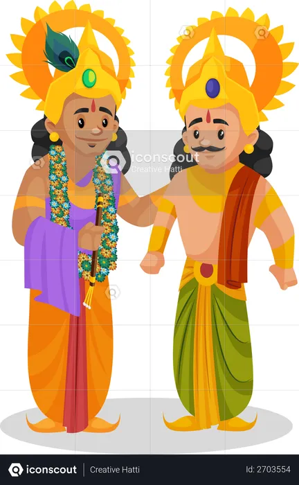 Best Premium Lord Krishna talking with Arjun Illustration download in PNG &  Vector format
