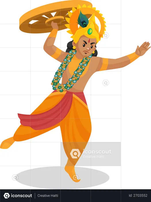 Lord Krishna throwing wheel  Illustration