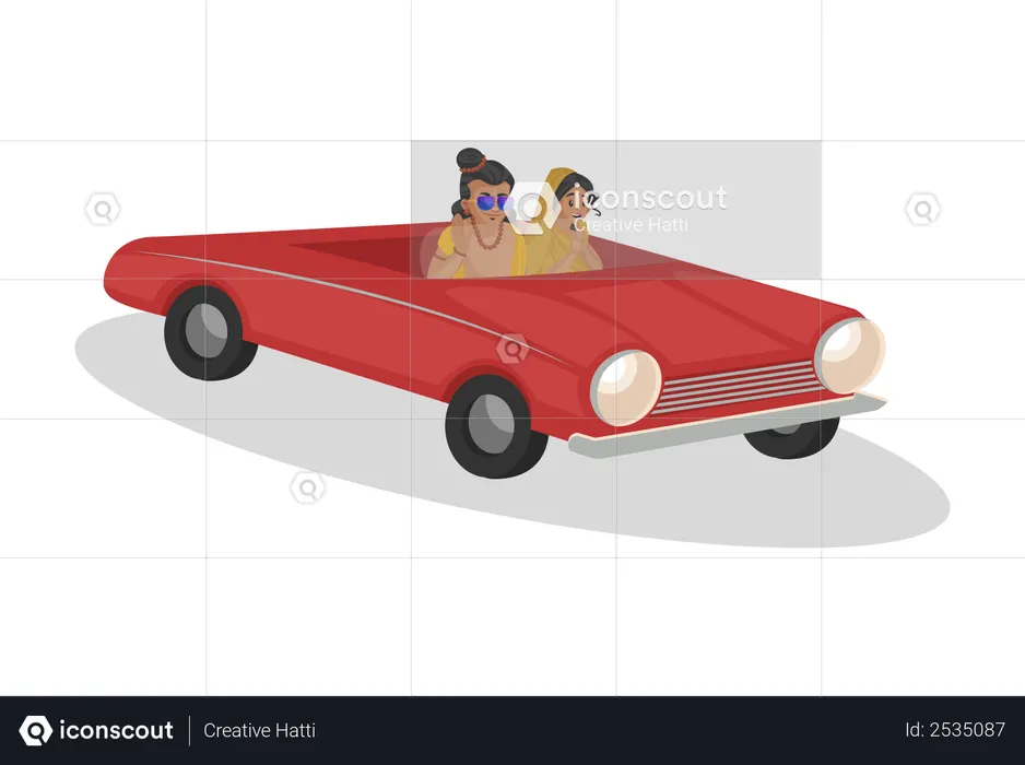 Lord Ram and goddesses sita enjoying car ride  Illustration