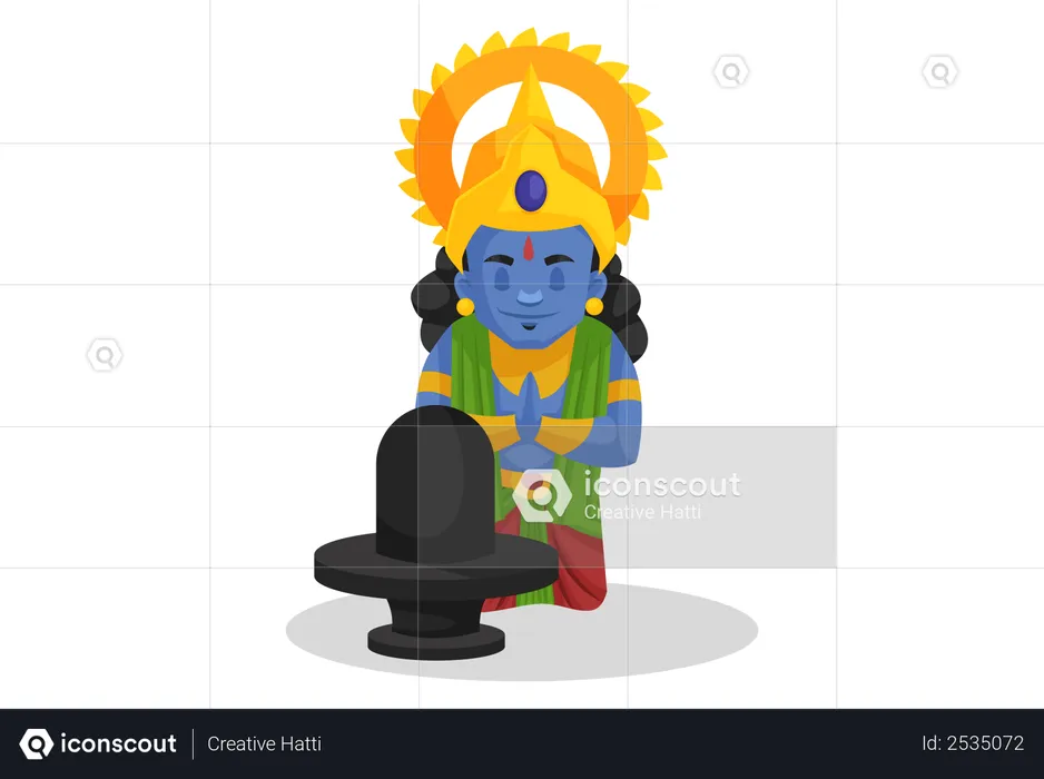 Lord Ram doing worship of Lord shiva  Illustration