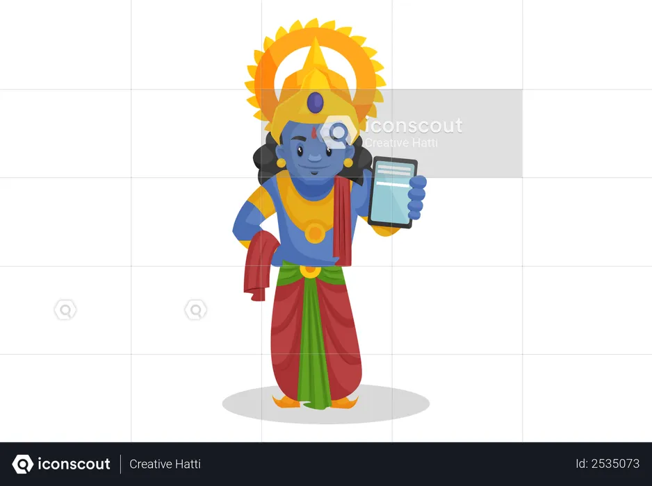 Lord Rama using mobile  Illustration