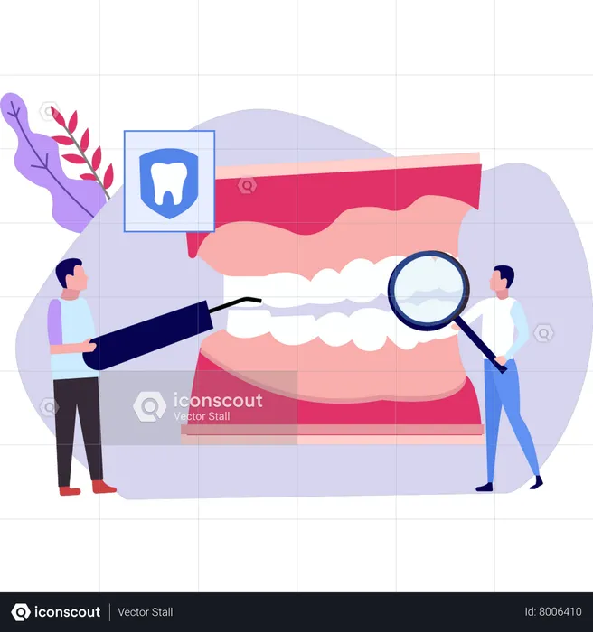 Los chicos están revisando los dientes.  Ilustración