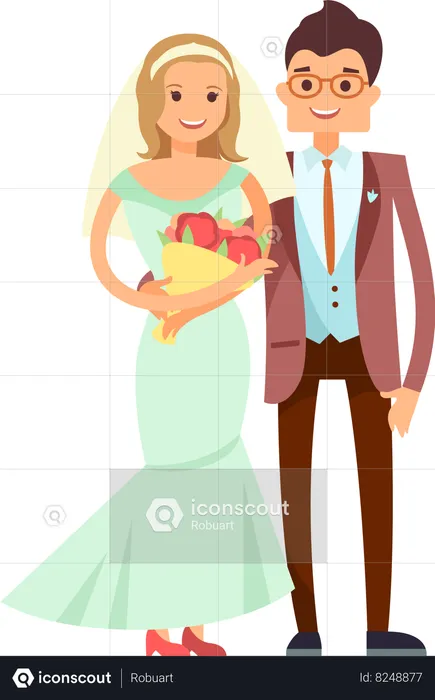 Los novios celebran el día de su boda.  Ilustración