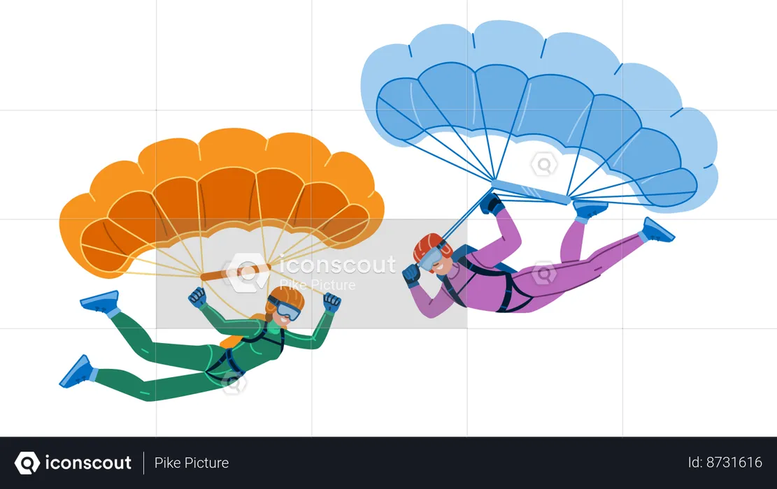 Los paracaidistas disfrutan de su paracaidismo.  Ilustración