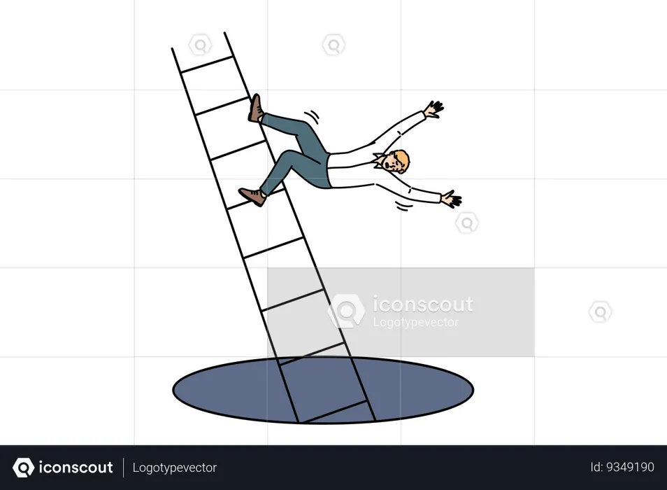 Loser man falls from career ladder into abyss and risking injury due to careless actions  Illustration