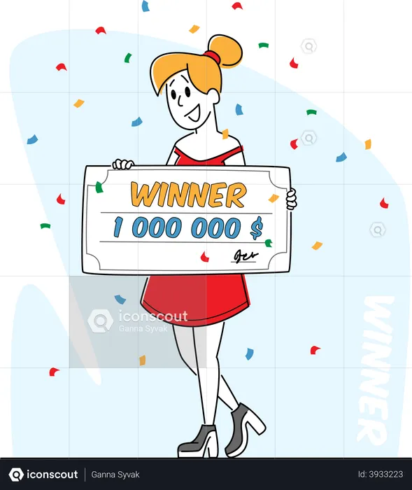 Lottery Winner Hold Voucher on Million Dollars for Getting Money in Bank  Illustration