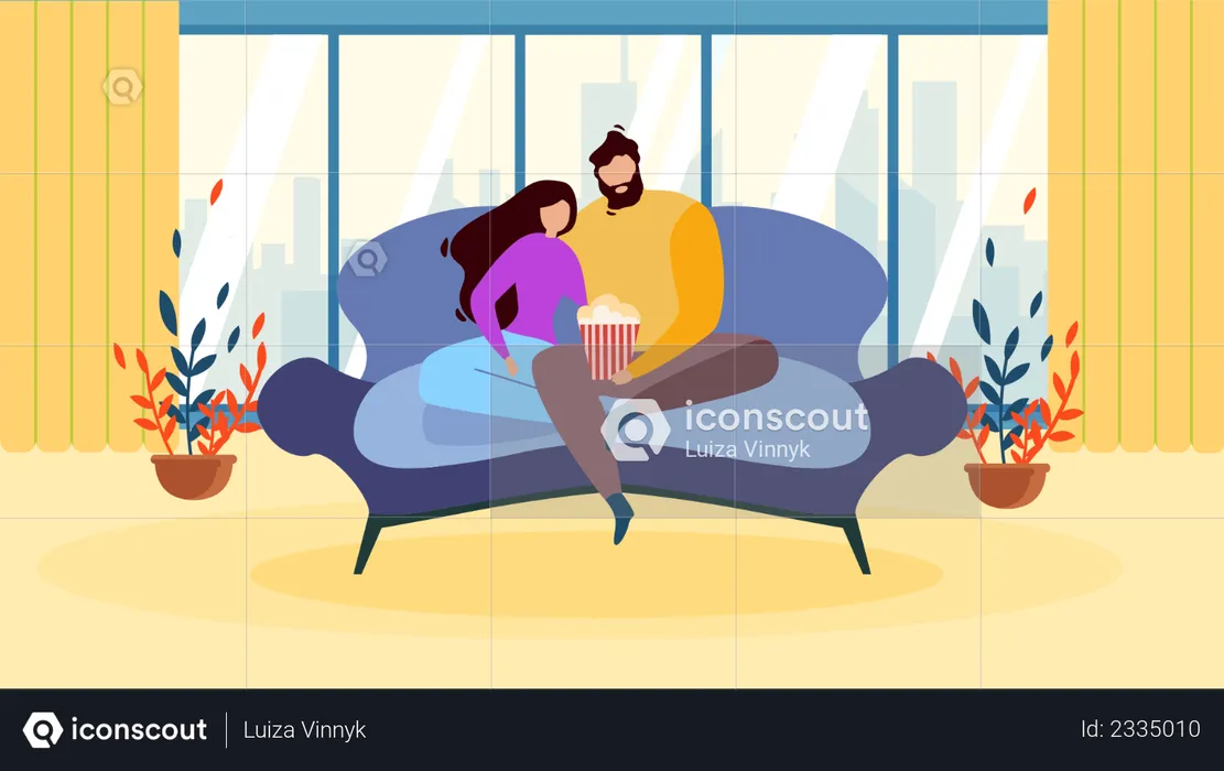 Love Couple at Home Watching Movie  Illustration