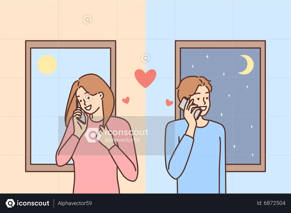Love couple talking on mobile  Illustration