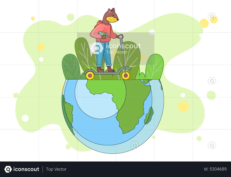 Lovely beaver schoolboy riding scooter the layout of the planet earth  Illustration
