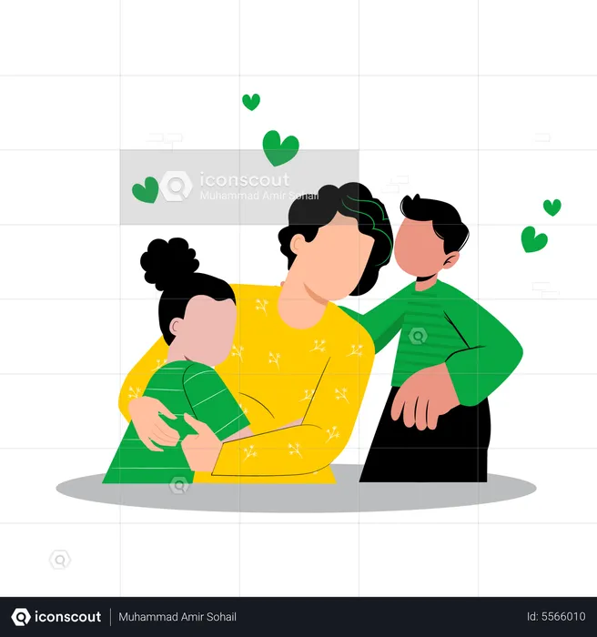 Lovely Mother And Kids  Illustration