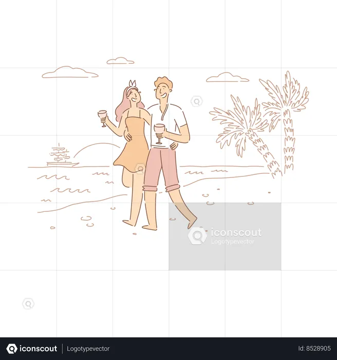 Lovers Enjoy Summertime Vacation  Illustration