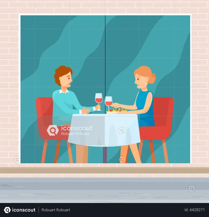 Lovers on date in restaurant  Illustration