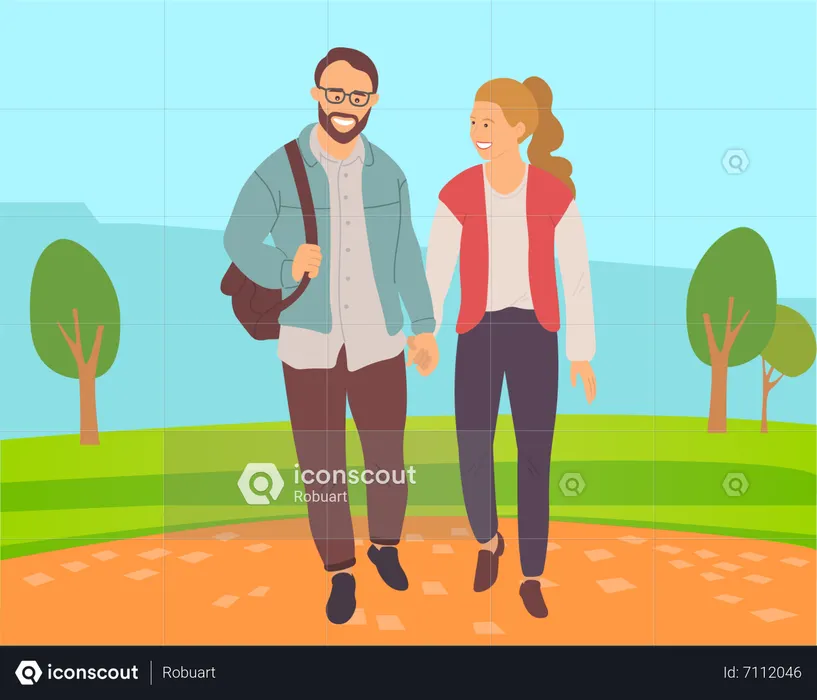 Lovers walking in park  Illustration